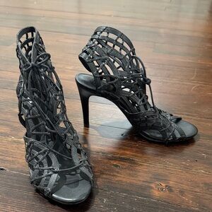 Joie Black Leather Lace-Up Sandals/Heels